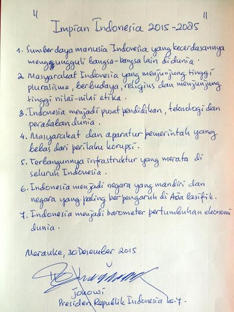 Ini Tulisan Tangan Jokowi yang Ditaruh di Kapsul Waktu: Impian Indonesia 2015-2085