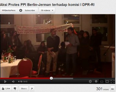 YOUTUBE AKSI PROTES PPI BERLIN JERMAN KUNJUNGAN KOMISI I DPR 2012 