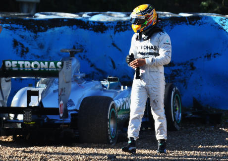 Hamilton Crash At Joint Mercedes Debut