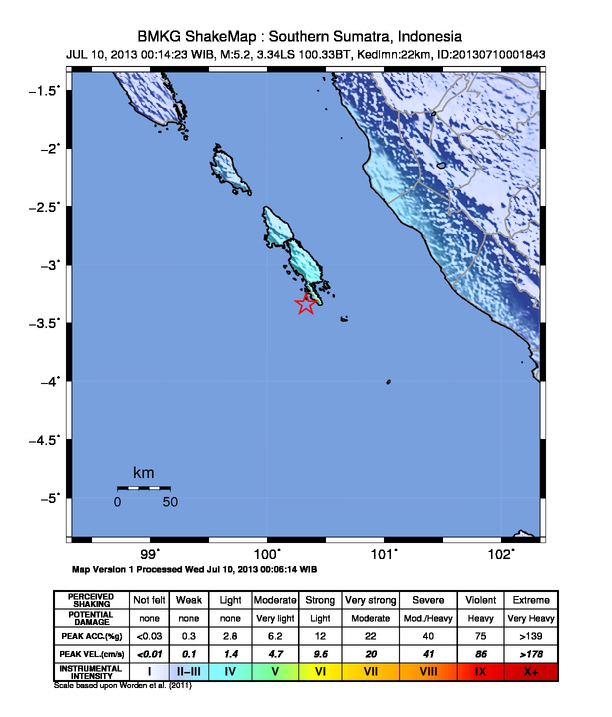 Dalam Waktu 10 Menit, Dua Kali Gempa 5 SR Guncang Kepulauan Mentawai