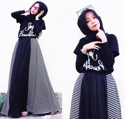 Hijab Style: Tampil Feminin dengan Motif Garis Ala Sonia Samsul 2