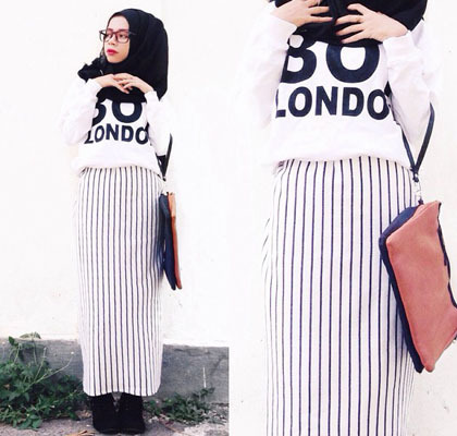 Hijab Style: Tampil Feminin dengan Motif Garis Ala Sonia Samsul 3