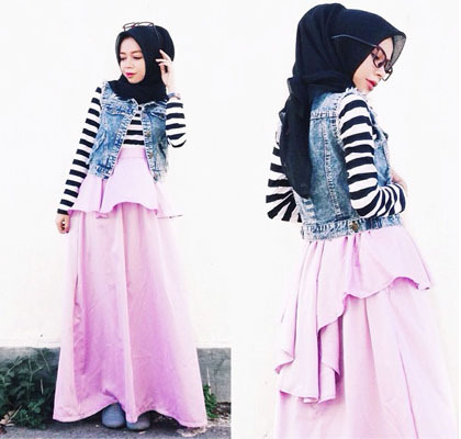 Hijab Style: Tampil Feminin dengan Motif Garis Ala Sonia Samsul 4