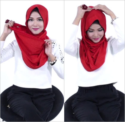 Kreasi Hijab dengan Bros Menggunakan Round Shawl 4