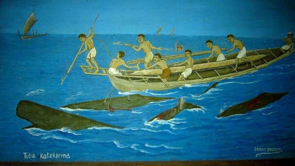 [imagetag] Lukisan kegiatan masyarakat Lamalera berburu Paus (dok. Giffarin Rindiwandana/ACI)