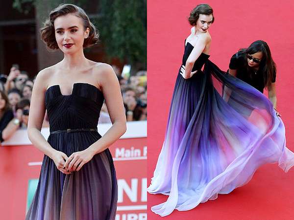 Keanggunan Lily Collins Bergaun Ombre Keanggunan Lily Collins Bergaun Ombre