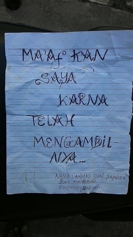 UNIK..Maling Ini Menulis Surat Dan Mengembalikan Motor Curiannya