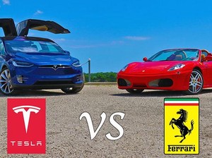 Tesla Model X P90D vs Ferrari F430 Spider, Mana Lebih Cepat?