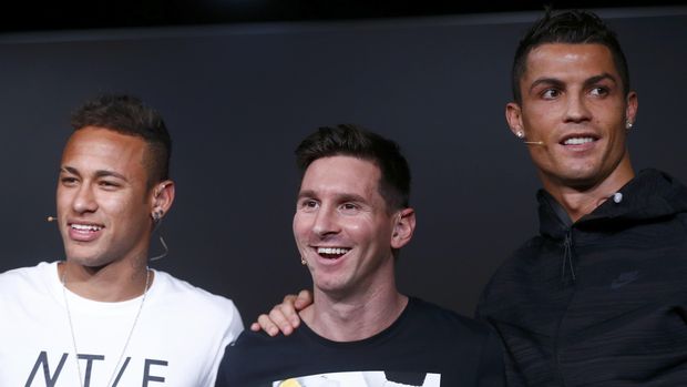 Neymar kalah dari Lionel Messi dan Cristiano Ronaldo di Ballon d'Or 2015.