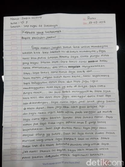 Surat untuk Presiden Jokowi dari Siswi SMP Membuat Risma 