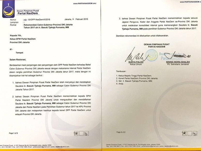 jadi apabila ahok gubernur SK Hanura, Dukung Terbitkan NasDem Dulu Golkar Ahok Sebelum Lebih