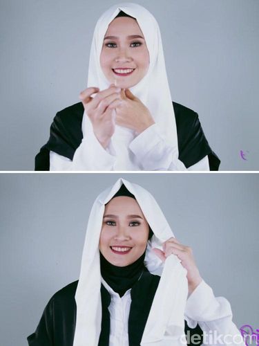 Tutorial Hijab dengan Kerudung  Putih untuk Lebaran  Hari 