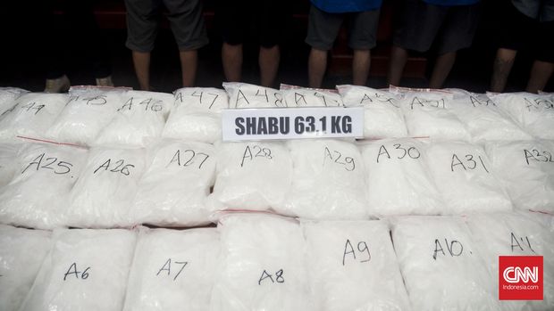 Bareskrim Polri mengamankan tujuh pelaku pengedar narkoba jaringan internasional dan barang bukti sabu-sabu sebanyak 63,1kg.