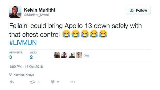 Akun Kelvin Muriithi memuji kendali bola Fellaini.