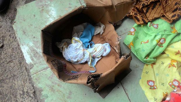 Bayi malang itu dibuang dalam sebuah kardus bekas.