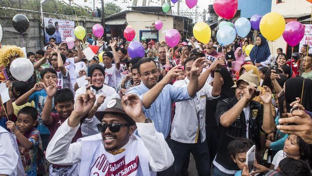 Anies Baswedan saat melakukan kampanye. Dirinya menolak proyek reklamasi.