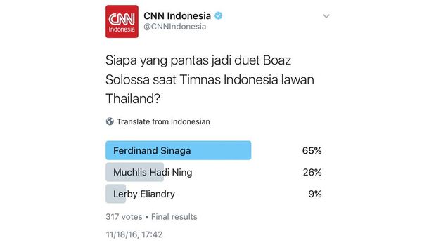 Hasil Polling Twitter Indonesia vs Thailand.
