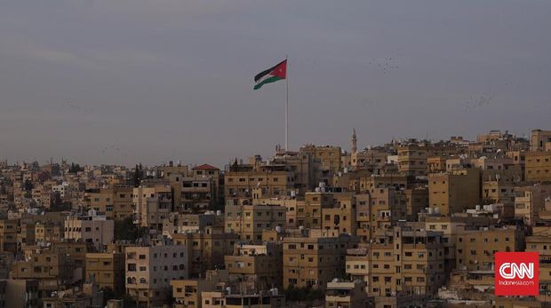 Pemandangan kota Amman dari Amman Citadel, Yordania.