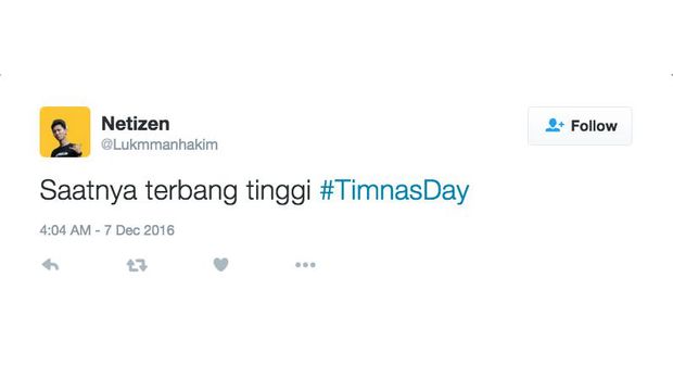 Salah satu dukungan untuk Timnas Indonesia lewat media sosial twitter.