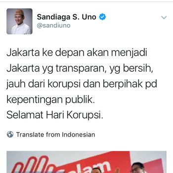 Tweet Sandiaga pukul 09.49 WIB