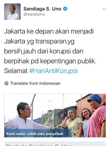 Tweet Sandiaga pukul 10.16 WIB