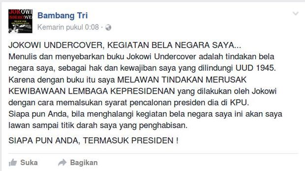 Tangkapan layar akun FB Bambang Tri