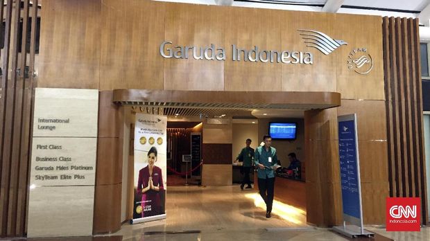 Lounge Garauda Indonesia di Bandara Soekarno-Hatta, Tangerang. (CNN Indonesia/Rosmiyati Dewi Kandi)