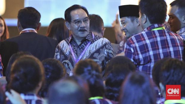 Antasari Azhar di lokasi debat cagub dan cawagub DKI Jakarta, malam ini. (CNN Indonesia/Adhi Wicaksono)