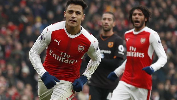 Alexis Sanchez menyumbangkan dua gol dalam kemenangan Arsenal atas Hull City. 