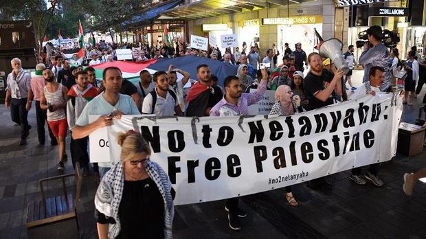 Ratusan Demonstran Pro-Palestina di Australia Memprotes Netanyahu