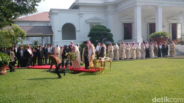  Raja Salman bersama Presiden Jokowi menanam pohon ulin di Istana, Kamis (2/3/2017)
