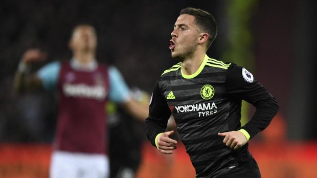 Eden Hazard membuka keunggulan Chelsea pada menit ke-25 lewat skema serangan balik.