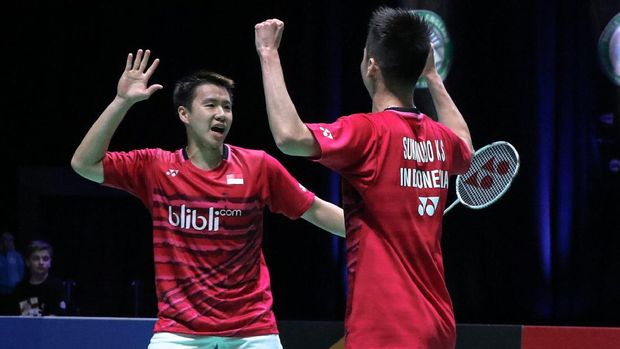 Kevin Sanjaya/Marcus Fernaldi Gideon berhasil mencegah Indonesia hampa gelar di All England.