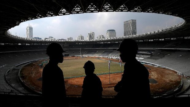 Stadion Utama Gelora Bung Karno tengah mengalami tahap perampungan renovasi. (