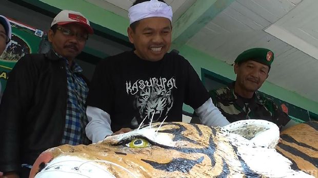 Sambangi Koramil Cisewu, Bupati Dedi Hadiahkan Patung Macan