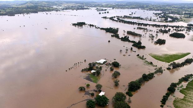 Sebagian besar wilayah kota Lismore, New South Wales tertutup genangan banjir