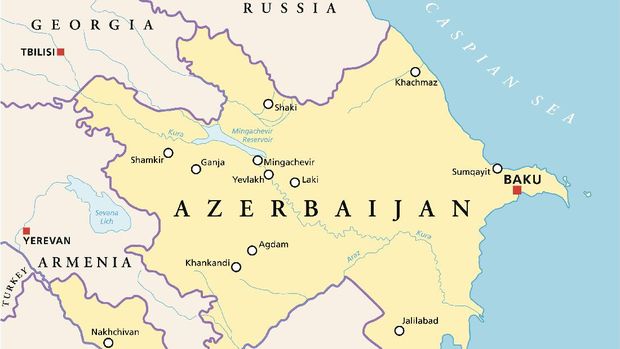 Azerbaijan adalah negara Asia Tengah yang berbatasan langsung dengan Iran, Armenia, Georgia, Rusia dan Laut Kaspia.
