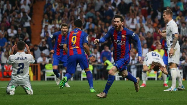 Lionel Messi mencetak dua gol pada laga El Clasico La Liga terakhir di Santiago Bernabeu.