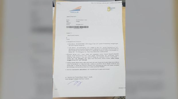 SK pengosongan dan pembongkaran bangunan dari KAI untuk warga Jl. Saharjo No. 1 Kelurahan Manggarai