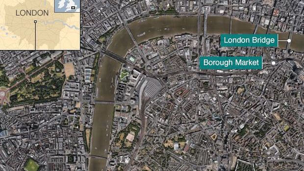 Rute serangan di London, Sabtu (3/6) malam.