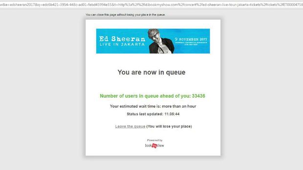 Antrean tiket konser Ed Sheeran melampaui 30 ribu lebih dalam 30 menit.