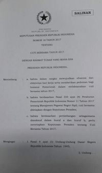 Jokowi Pastikan 6 Cuti Bersama 2017 Tak Kurangi Cuti 