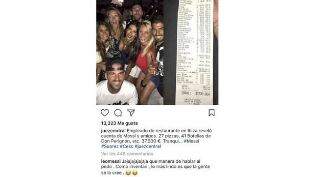 Unggahan Juez Central terkait tagihan bar Lionel Messi dan kawan-kawan.