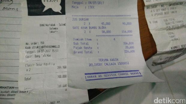 Nota order fiktif go-food yang harus dibayar Julianto