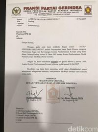 Surat Gerindra mundur dari Pansus Angket KPK.