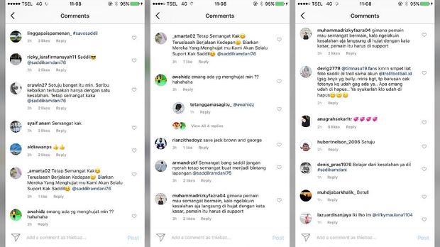 Sejumlah dukungan tetap mengalir untuk Saddil Ramdani usai ia gagal melakukan tendangan penalti.