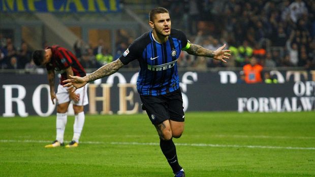 Mauro Icardi menjadi mimpi buruk AC Milan di Stadion Giuseppe Meazza. (