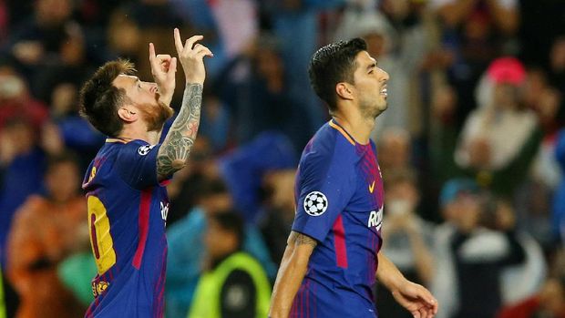 Lionel Messi mencetak gol ke-100 di kompetisi antarklub Eropa. (