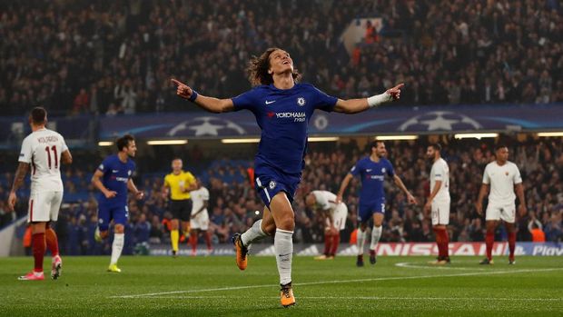 David Luiz sempat membuka keunggulan Chelsea atas AS Roma pada babak pertama. (