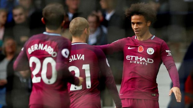 Leroy Sane membuka keunggulan Manchester City atas West Brom di menit ke-10.